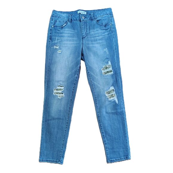 Artisan NY Sequin Distressed High Rise Sz 8 Women's Stretch Medium Wash Jeans - Picture 1 of 5